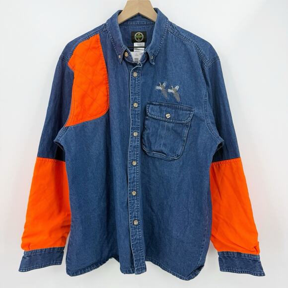 Hunter’s Select Other - Hunters Select Denim Hunting Shirt Blaze Orange Pheasant Embroidery Men XL Ranch